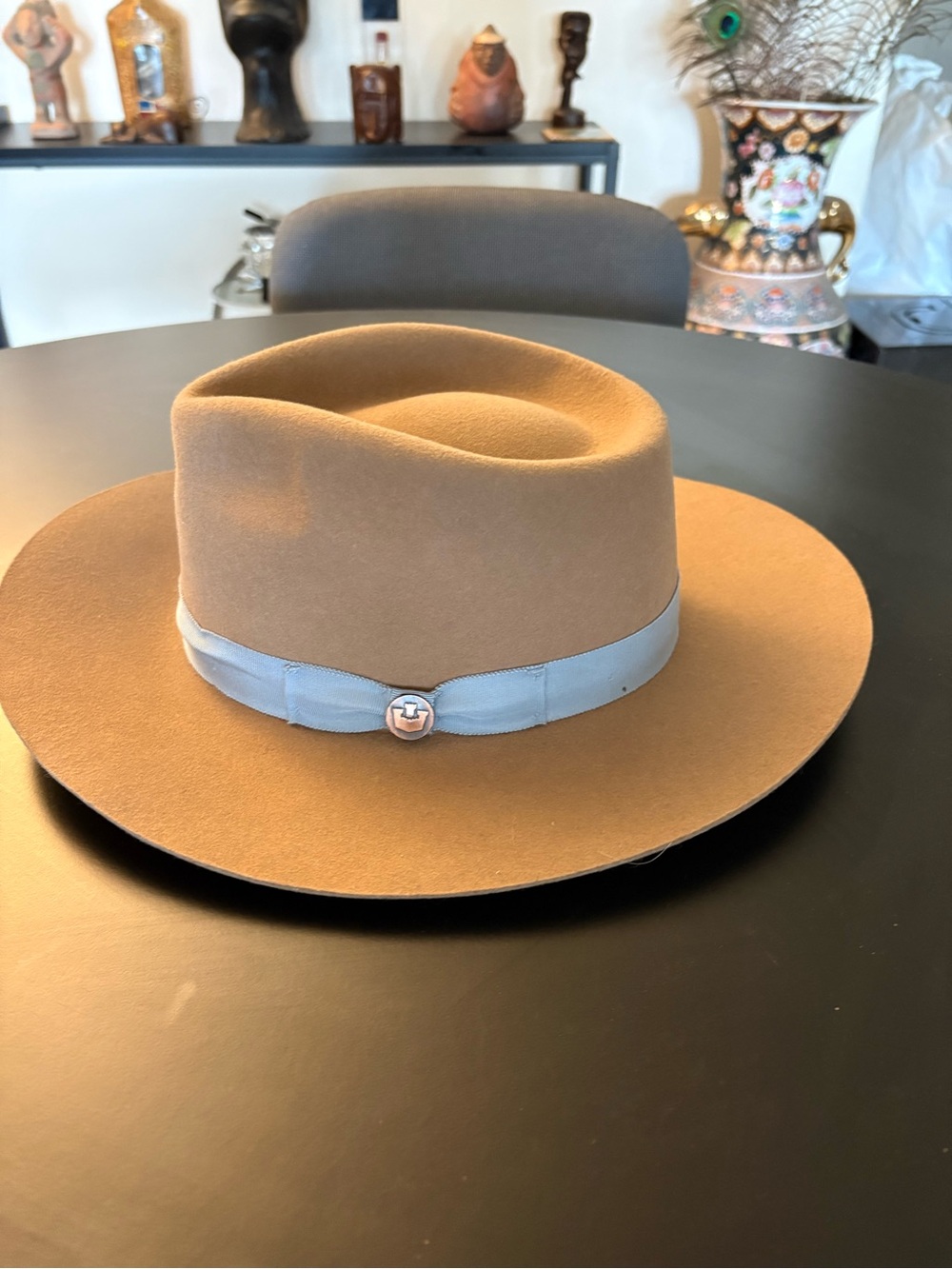Goorin Bros Camel Felt Hat with Light Blue Band